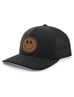 Happy Face Smile Leather Patch Mens Trucker Hat Baseball Cap