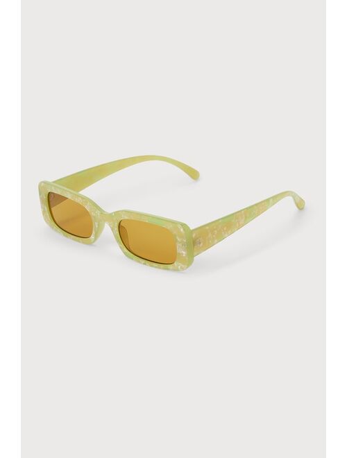 Lulus Ultimate Chicness Green Marbled Small Rectangle Sunglasses