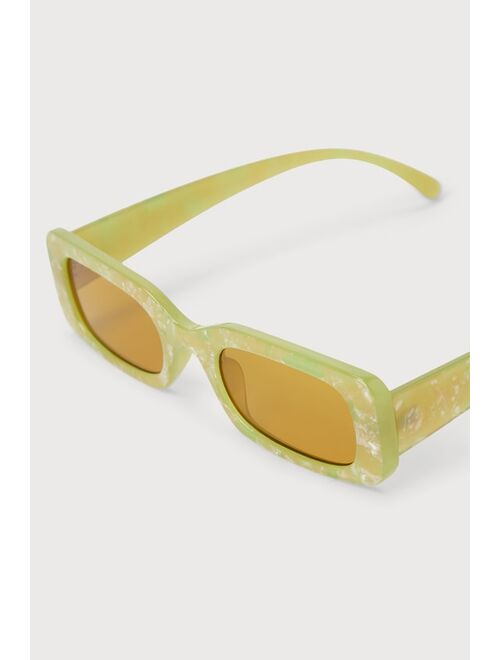 Lulus Ultimate Chicness Green Marbled Small Rectangle Sunglasses