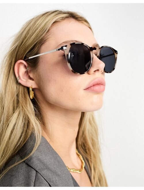 ASOS DESIGN round sunglasses in milky tort with metal temple