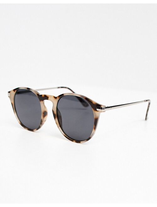 ASOS DESIGN round sunglasses in milky tort with metal temple