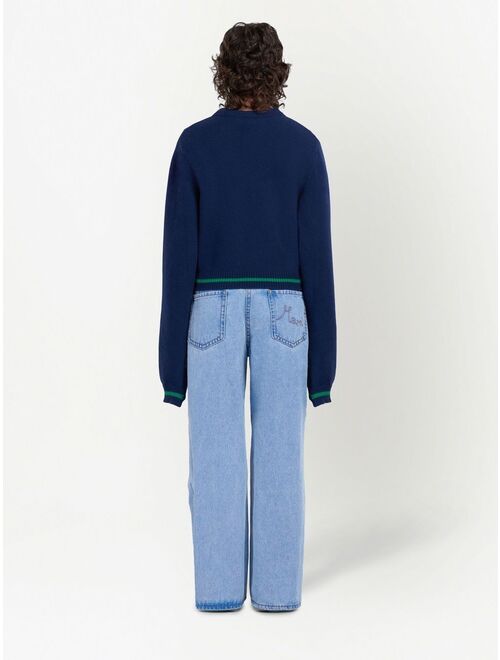 Marni distressed knit-layered wide jeans