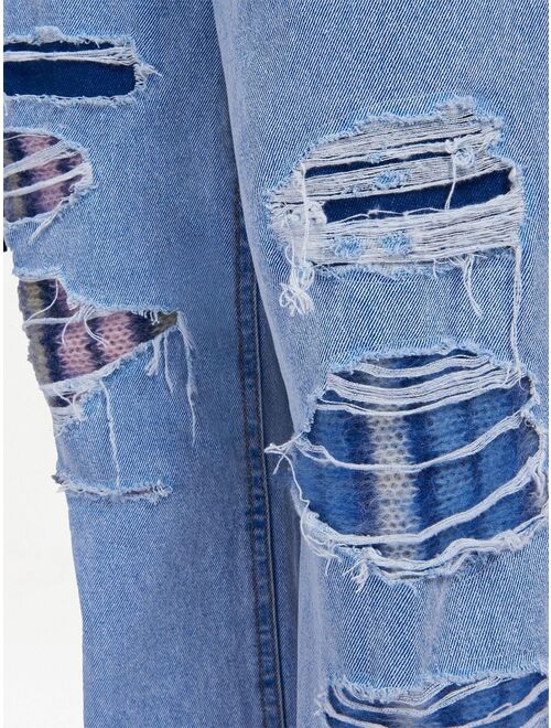 Marni distressed knit-layered wide jeans