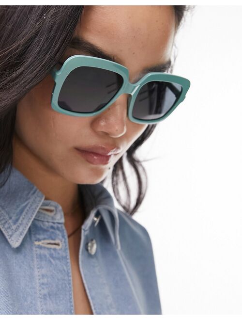 Topshop curved square sunglasses in sage