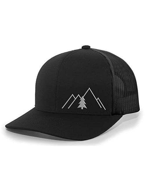 Heritage Pride Simple Scenic Mountain Pine Tree Mens Embroidered Mesh Back Trucker Hat Baseball Cap