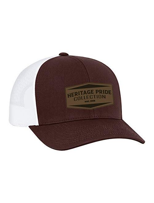Heritage Pride EST. 1998 Leather Patch Trucker Snapback Hat Hether Gray Light Charcoal Mesh