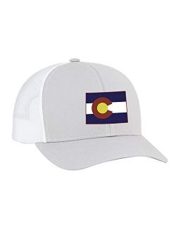 Colorado State Flag Embroidered Trucker Mesh Snapback Hat-Silver-White Mesh
