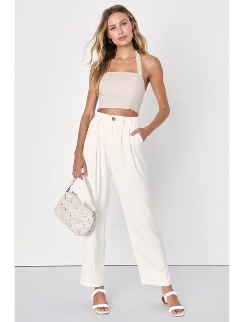 Lulus Sophisticated Take Ivory High-Waisted Trouser Pants