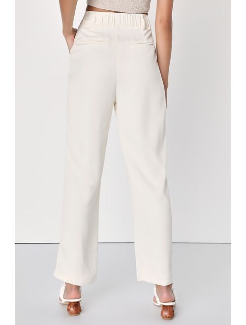 Lulus Sophisticated Take Ivory High-Waisted Trouser Pants