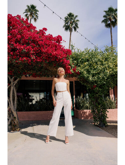 Lulus Bet on You White High Waisted Wide Leg Trouser Pants