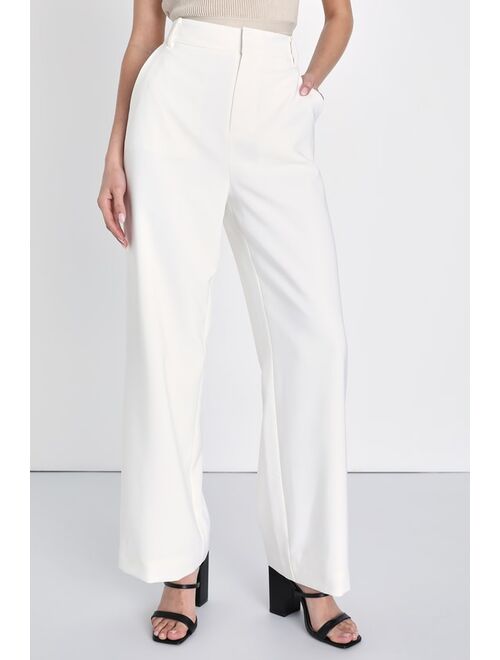 Lulus Bet on You White High Waisted Wide Leg Trouser Pants