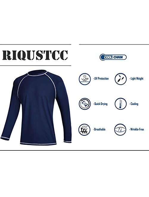 RIQUSTCC Men UPF 50+ Protect UV T-Shirt Long Sleeve Performance Fishing Shirt