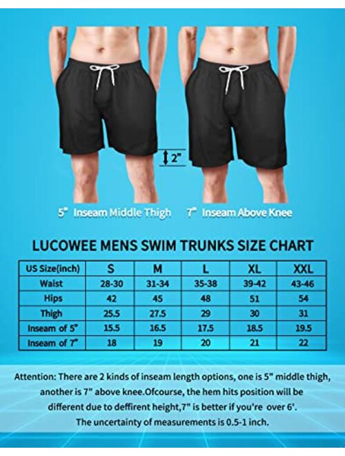 LUCOWEE Mens Swim Trunks with Compression Liner Anti Chafe Quick Dry UPF 50+ Swimming Shorts 5" 7" Inseam Bathing Suit