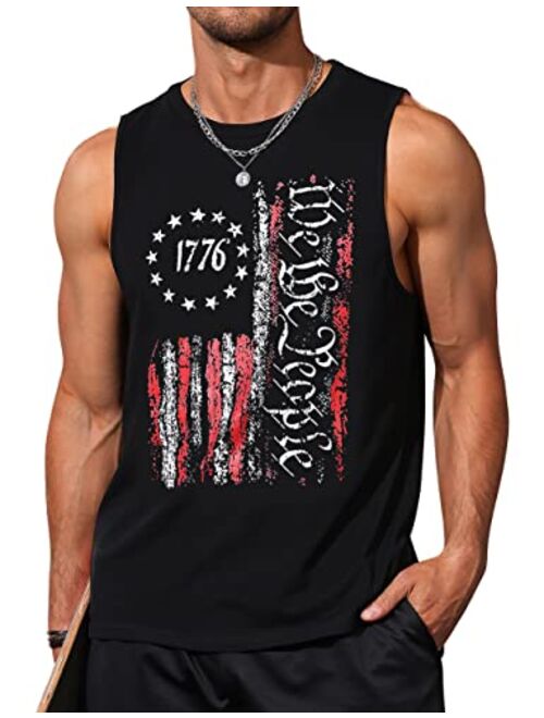 Gosuif American Flag Tank Tops for Men 4th of July Shirts Sleeveless Muscle Tank Top Graphic 1776 Gym Workout Patriotic Tank Top