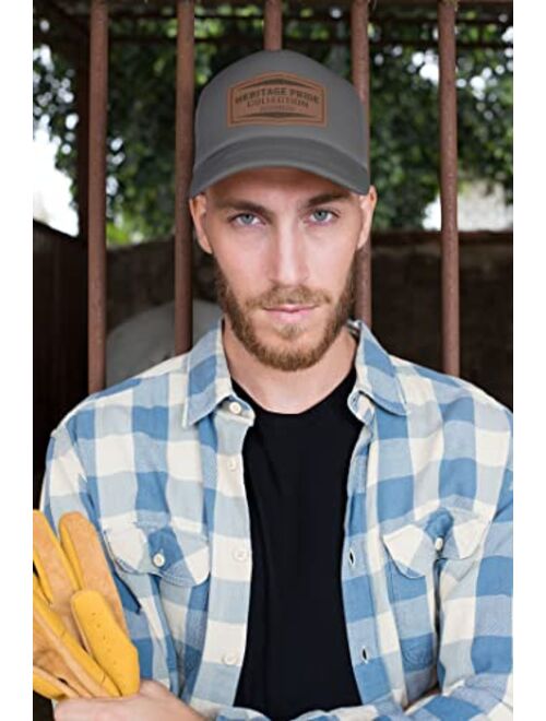 Heritage Pride Script Logo Laser Engraved Leather Mens Trucker Hat Baseball Cap