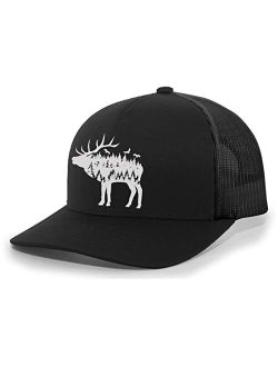 Mens Deer Hat Embroidered Deer Mountain Forest Tamarack Mens Mesh Back Trucker Hat Baseball Cap