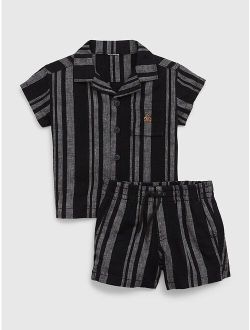 Baby Linen-Cotton Stripe Outfit Set