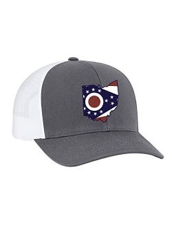 Ohio State Flag Embroidered Trucker Mesh Snapback Hat-Granite-White Mesh