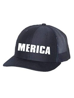 USA American Flag Merica Mesh Back Trucker Hat-Navy/Navy