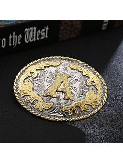HUABOLA CALYN Western Belt Buckle Initial Letters ABCDEFG to Y-Cowboy Rodeo Gold Large Belt Buckle for Men and Women (ABC-Z)