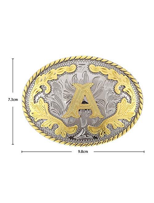 HUABOLA CALYN Western Belt Buckle Initial Letters ABCDEFG to Y-Cowboy Rodeo Gold Large Belt Buckle for Men and Women (ABC-Z)
