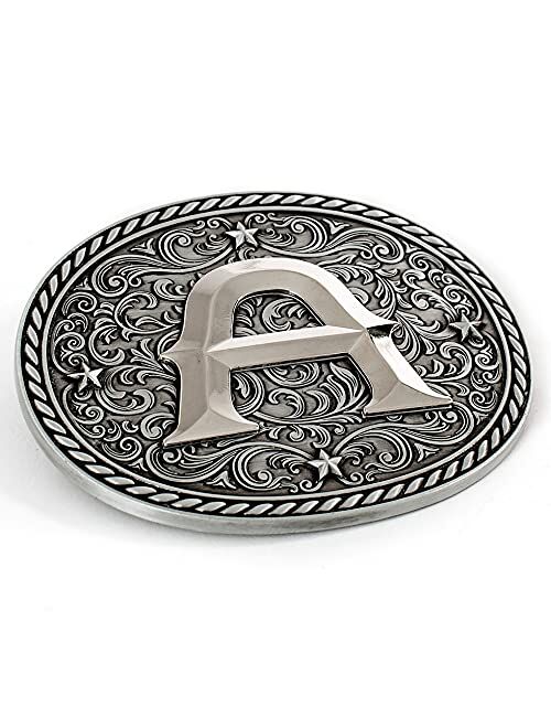 Itera Western Cowboy/Cowgirl Initial Belt Buckle - Silver- Large, Letter Buckles For Men And Women