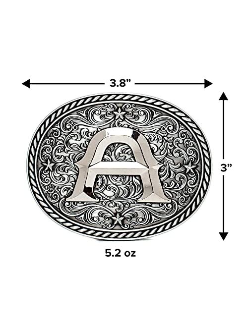 Itera Western Cowboy/Cowgirl Initial Belt Buckle - Silver- Large, Letter Buckles For Men And Women