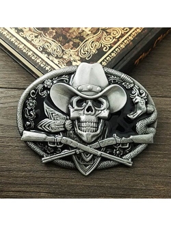 YOQUCOL QUKE Western Cowboy Skull with Rifles Guns Belt Buckle