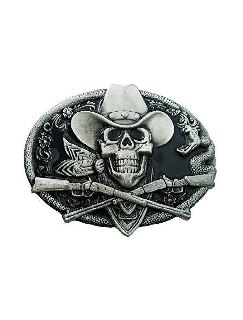 YOQUCOL QUKE Western Cowboy Skull with Rifles Guns Belt Buckle