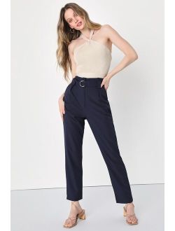 Curated Aesthetic Navy Blue Straight Leg Trouser Pants