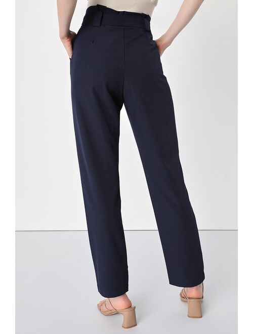 Lulus Curated Aesthetic Navy Blue Straight Leg Trouser Pants