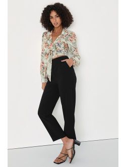 Ready to Thrive Black High-Waisted Cropped Trouser Pants