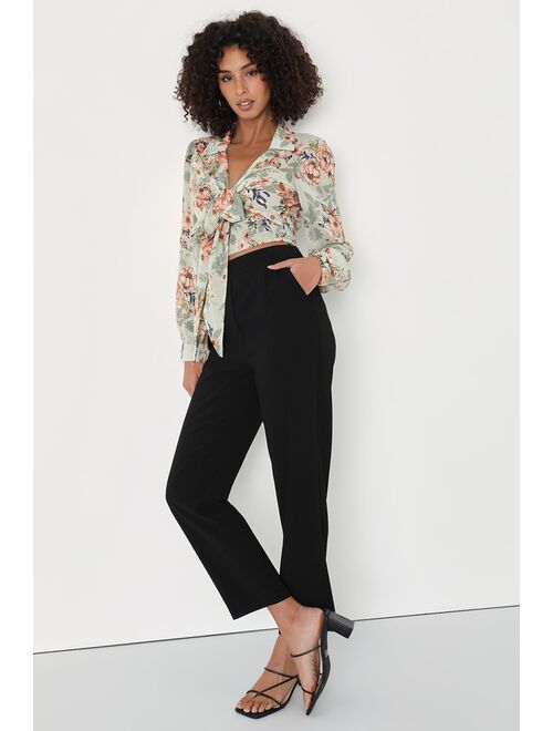 Lulus Ready to Thrive Black High-Waisted Cropped Trouser Pants