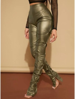 SXY High Waist Ruched PU Leather Skinny Pants