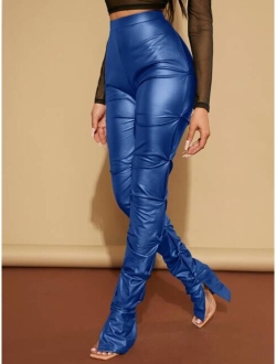 SXY High Waist Ruched PU Leather Skinny Pants