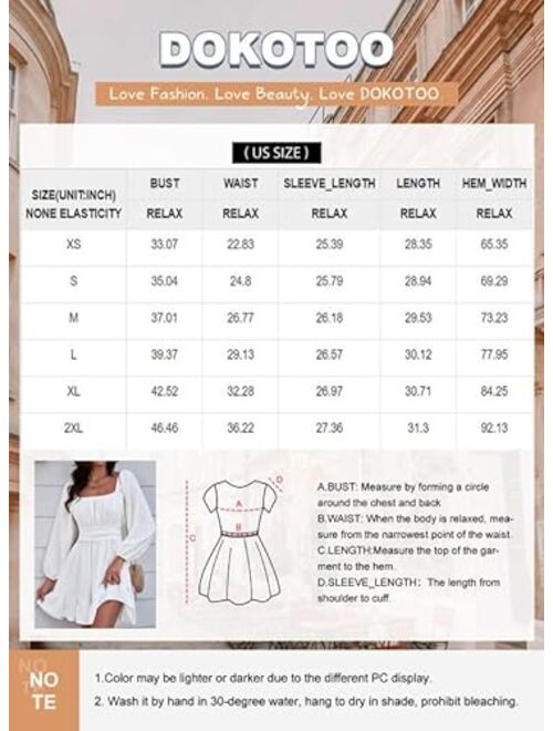 Dokotoo Womens Summer Dresses Square Neck Lantern Sleeve Tie Backless Ruffle A-Line Casual Dress