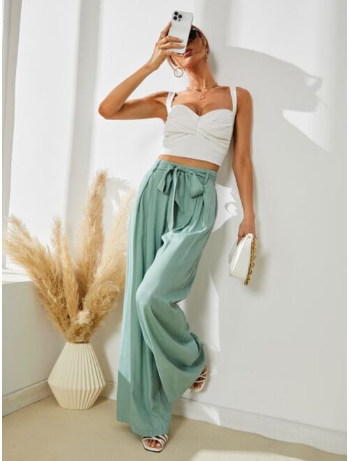 SHEIN Frenchy Paperbag Waist Belted Wide Leg Pants