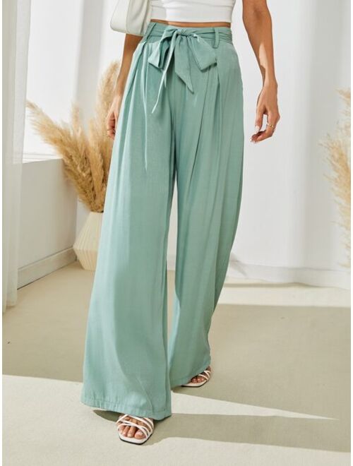 SHEIN Frenchy Paperbag Waist Belted Wide Leg Pants