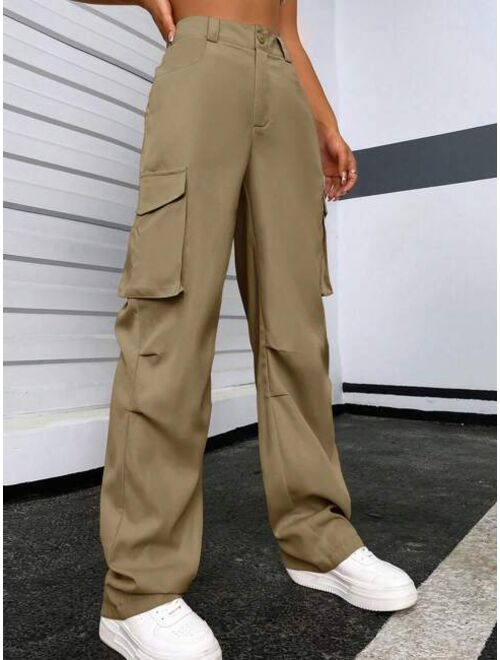 SHEIN EZwear Solid Flap Pocket Pants