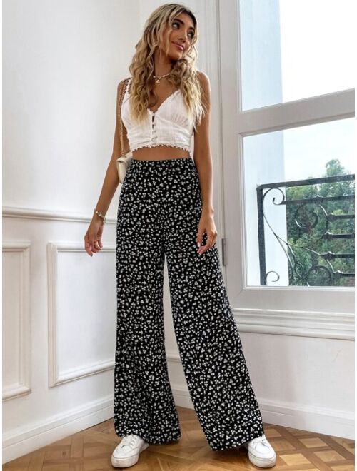 SHEIN VCAY Ditsy Floral Wide Leg Pants