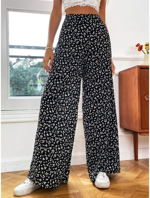 SHEIN VCAY Ditsy Floral Wide Leg Pants