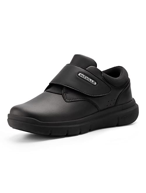 FitVille Men's Diabetic Shoes Leather Extra Wide Walking Shoes for Edema Hook and Loop Recovery Oxford Shoes for Swollen Feet