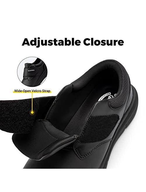 FitVille Men's Diabetic Shoes Leather Extra Wide Walking Shoes for Edema Hook and Loop Recovery Oxford Shoes for Swollen Feet