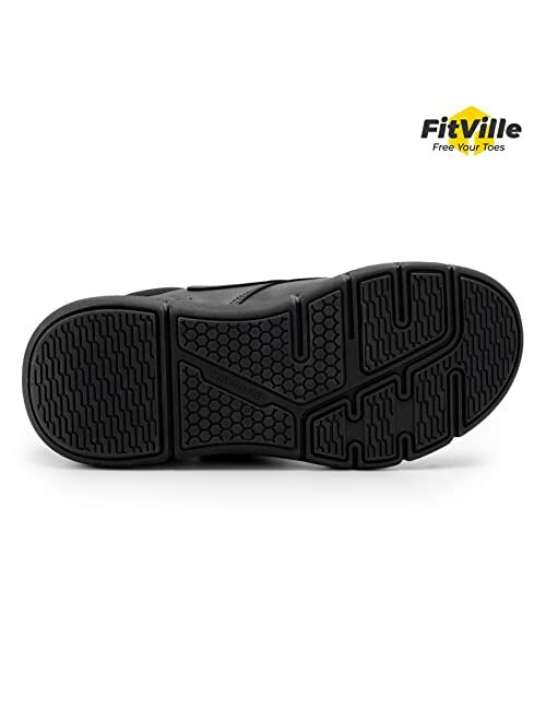 FitVille Men's Diabetic Shoes Leather Extra Wide Walking Shoes for Edema Hook and Loop Recovery Oxford Shoes for Swollen Feet