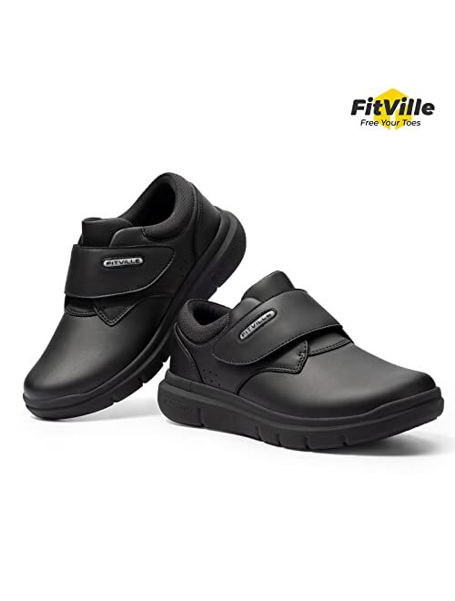 FitVille Men's Diabetic Shoes Leather Extra Wide Walking Shoes for Edema Hook and Loop Recovery Oxford Shoes for Swollen Feet