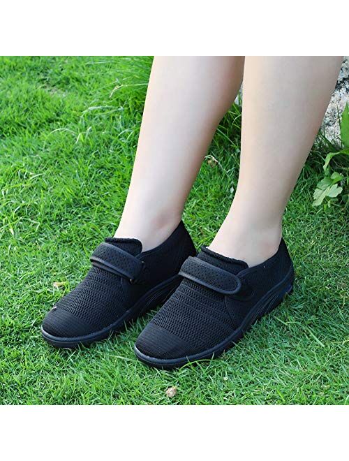 Mejormen Womens Diabetic Walking Shoes Adjustable Outdoor Sneakers Recovery Easy On Off Strap Wide Width Slippers Comfort for Seniors Elderly Woman Swollen Feet, Edema, F