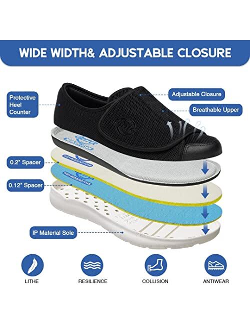DENACARE Women's Wide Width Shoes with Adjustable Closure Lightweight for Diabetic Edema Plantar Fasciitis Bunions Arthritis Swollen Feet-SW2