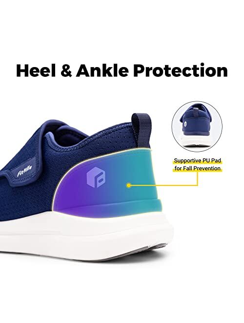 FitVille Diabetic Shoes for Men Extra Wide Slip-on Shoes for Swollen Feet Adjustable Walking Shoes for Elderly Foot Pain Relief Neuropathy - Easy Top Wings V2