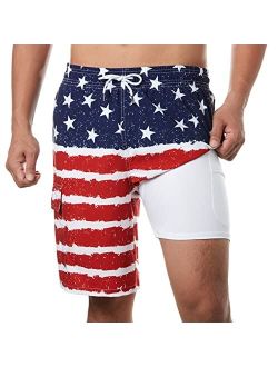 BRISIRA Mens Swim Trunks Swim Shorts with Compression Liner 9 inch Inseam Quick Dry Cargo Pocket Swimsuit Bathing Suits