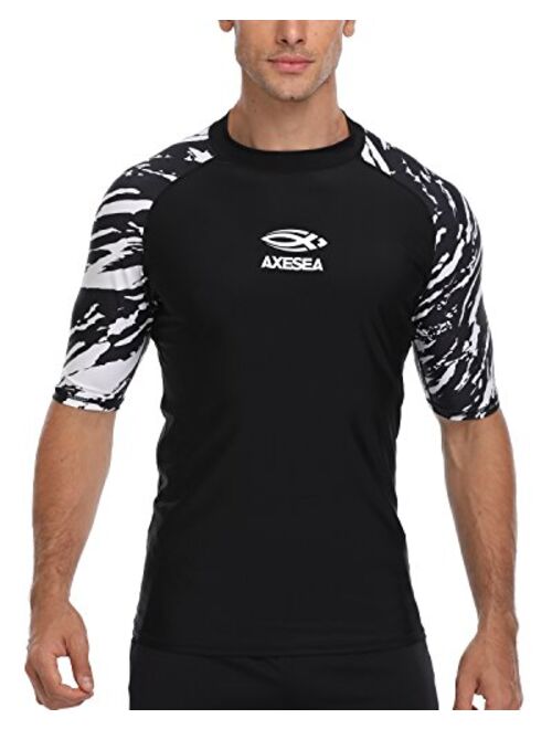 AXESEA Men's Short Sleeve Solid Swimsuit Sun Protection Rashguard Swim Shirt UPF 50+